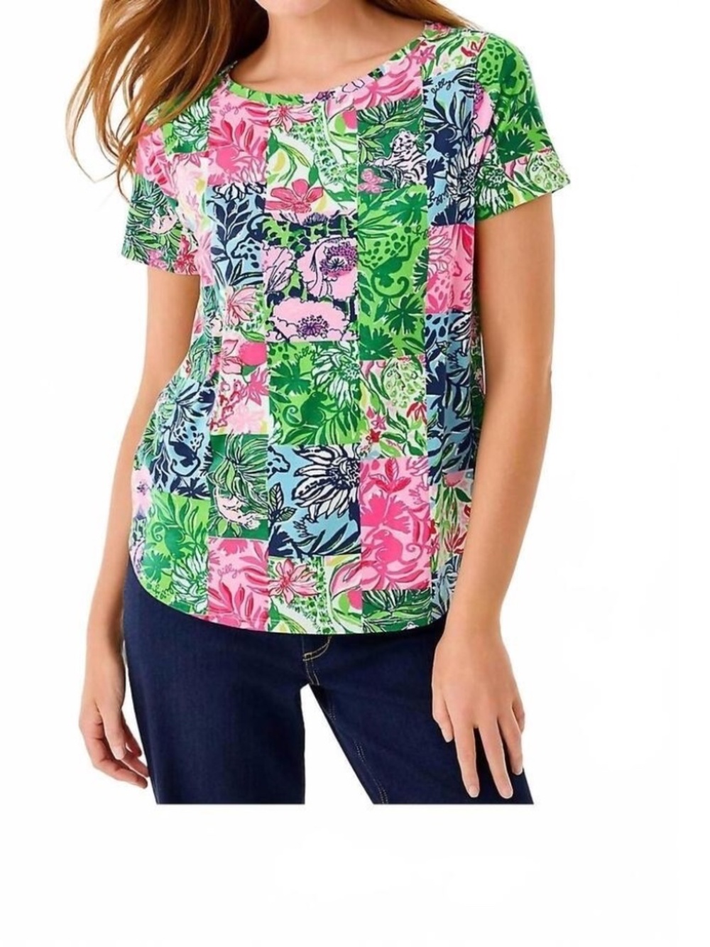 New Lilly Pulitzer Key West Top Tee *Multi Party Punch Patch Work* Size Small L
